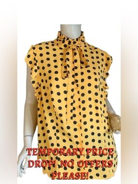 NEW YORK & COMPANY 7TH AVENUE DESIGN YELLOW & BLACK POLKA-DOT BLOUSE NWT (L)
